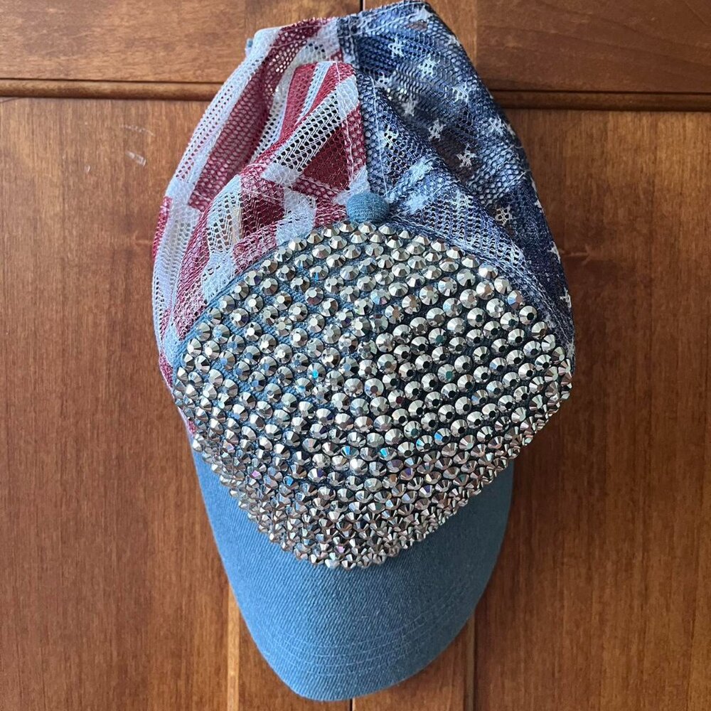 American Flag Rhinestone Y2K Cap 🇺🇸 - Picture 2 of 2